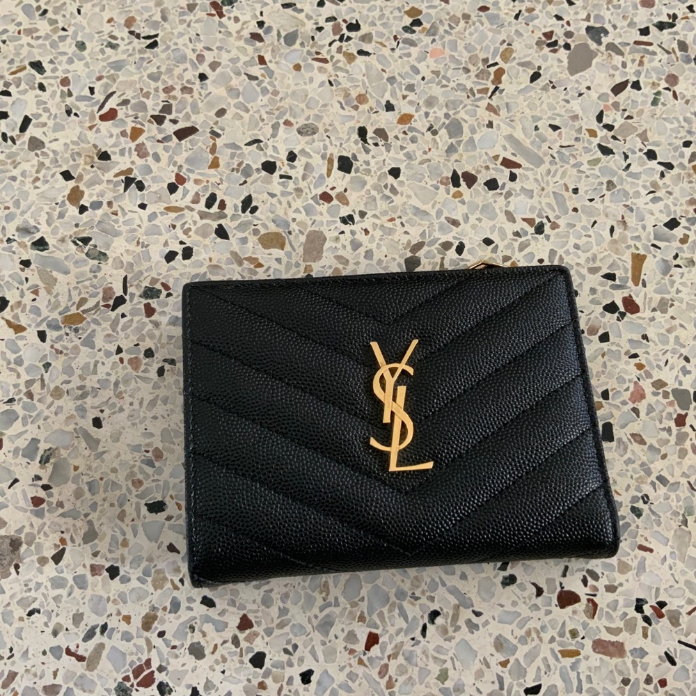 Saint Laurent Monogram YSL Black Grained Leather Ziptop Wallet - Picture 14 of 16